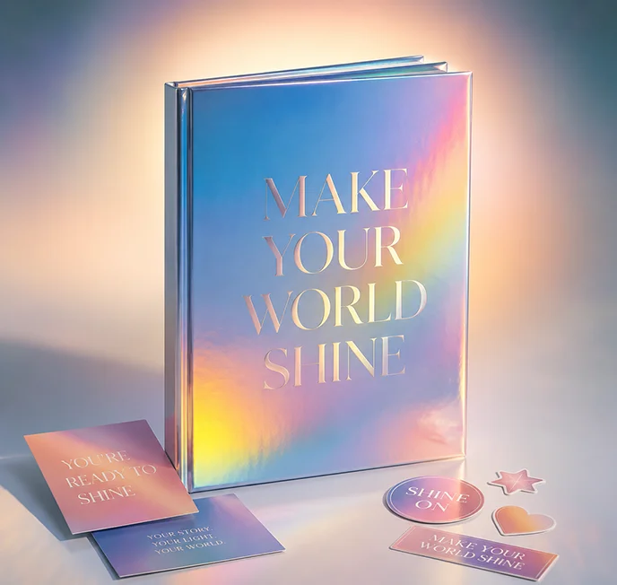 Lancement d’un projet digital par The Shine Studio avec présentation d’un support de marque finalisé dans un univers créatif et premium